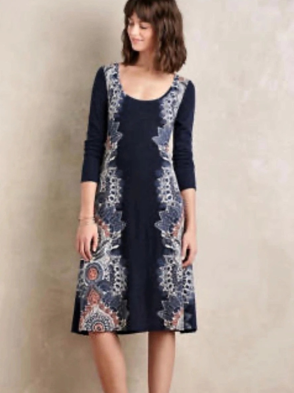 NWT Anthropologie Maeve Eira Boho Sweater Dress Navy Paisley Size Medium RARE